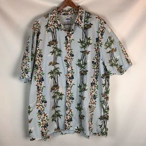 Cute Light Blue Hawaiian Flowers Print Shirt